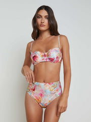 Vanessa High-Waisted Bikini Bottom in Multi Soft Cloud Floral