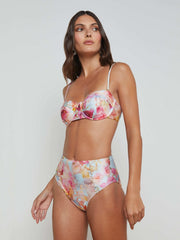 Vanessa High-Waisted Bikini Bottom in Multi Soft Cloud Floral