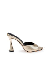 Avery Leather Peep-Toe Mule in Gold Lizard Leather