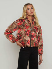 Jessi Cropped Puffer Jacket in Army/Pink Floral Cheetah