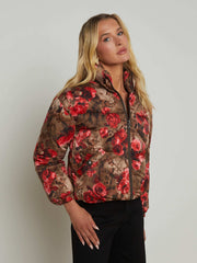 Jessi Cropped Puffer Jacket in Army/Pink Floral Cheetah