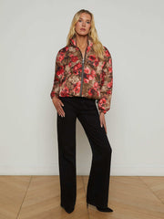 Jessi Cropped Puffer Jacket in Army/Pink Floral Cheetah