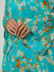 Ansley Cover-Up Dress in Teal Multi Watercolor Cherry Blossom