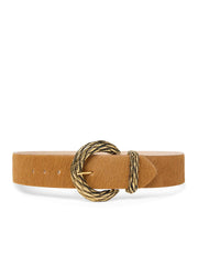 Adelle Belt – Tan Leather Belt with Textured Buckle