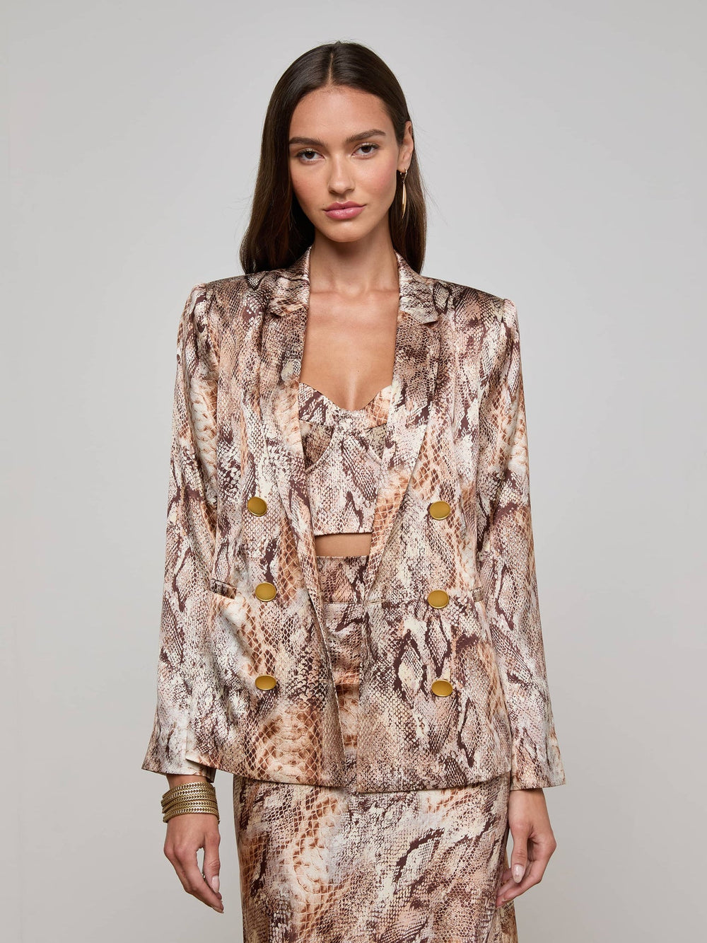 Colin Silk Blazer in Tan Multi Western Snake