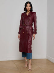 Celina Leather Trench Coat in Black Cherry