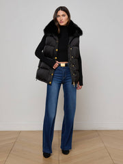 Nalo Faux Fur Puffer Vest in Black