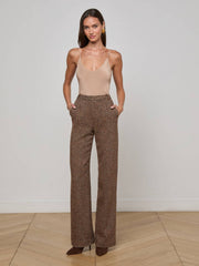 Livvy Straight-Leg Trouser in Brown Herringbone