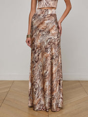 Ryker Silk Maxi Skirt in Tan Multi Western Snake