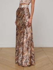 Ryker Silk Maxi Skirt in Tan Multi Western Snake