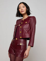Deidra Cropped Leather Jacket in Black Cherry