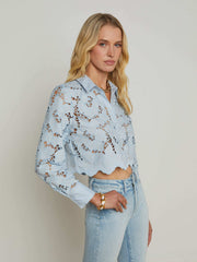 Seychelle Lace Cropped Blouse in Blue Fog