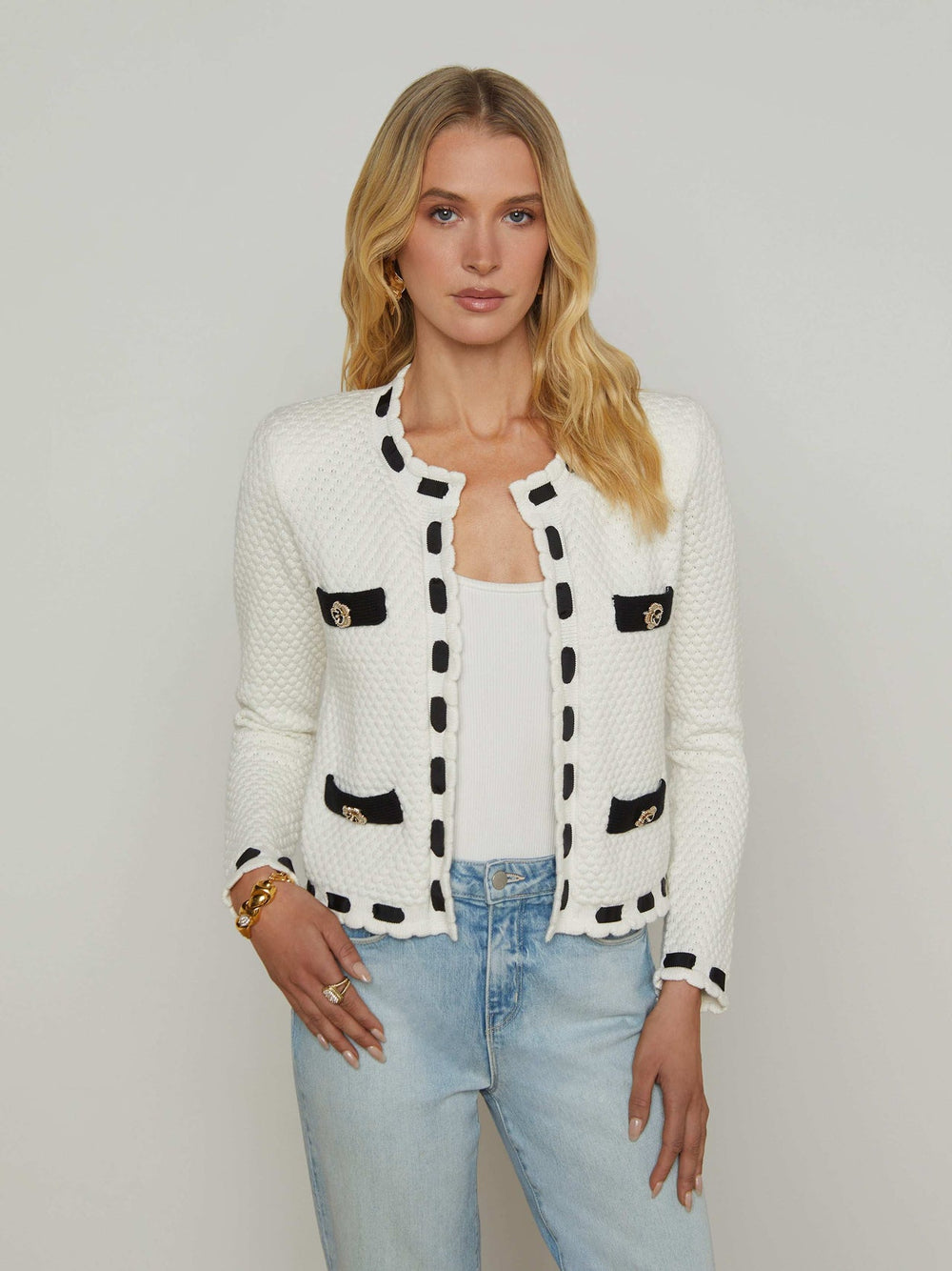 Astor Cardigan in Ivory/Black