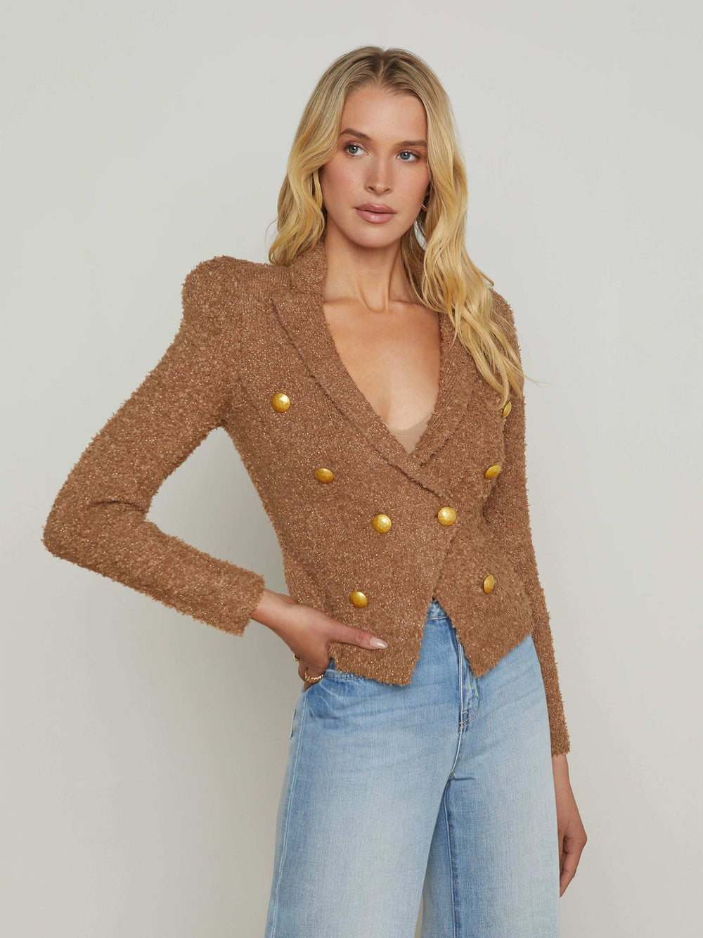 Bethany Knit Blazer in Dark Cappuccino/Gold