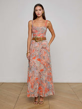 Orange Torin Pleated Maxi Skirt in Light Blue Paisley Print