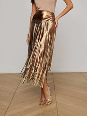 Karolina Fringe Skirt in Metallic Bronze Gold
