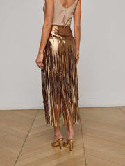 Karolina Fringe Skirt in Metallic Bronze Gold