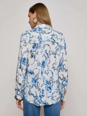 Holly Blouse in White/Blue Baroque Swirl