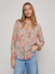 Orange Laurent Paisley Blouse in Light Blue Paisley Print