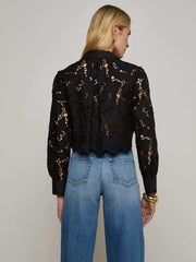 Seychelle Cropped Eyelet Blouse in Black