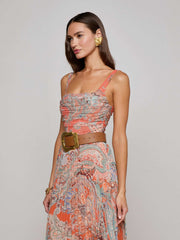 Rasha Mesh Paisley Tank in Orange/Light Blue Paisley Print