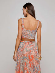 Rasha Mesh Paisley Tank in Orange/Light Blue Paisley Print