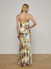 Serita Silk Gown in Vintage White Large Floral Baroque