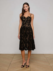 Flyn Lace Midi Dress in Black