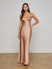 Sayla Silk Maxi Dress in Pecan
