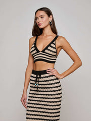 Reverie Pointelle Knit Bralette in Black/Natural Stripe