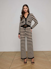 Gaelle Pointelle Knit Pant in Black/Natural Stripe