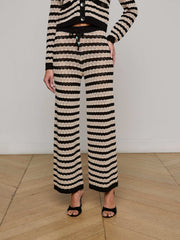 Gaelle Pointelle Knit Pant in Black/Natural Stripe