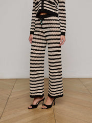 Gaelle Pointelle Knit Pant in Black/Natural Stripe