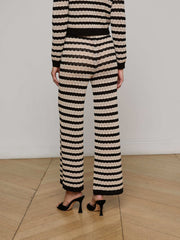Gaelle Pointelle Knit Pant in Black/Natural Stripe