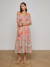Oriel Off-The-Shoulder Dress - Orange/Light Blue Paisley