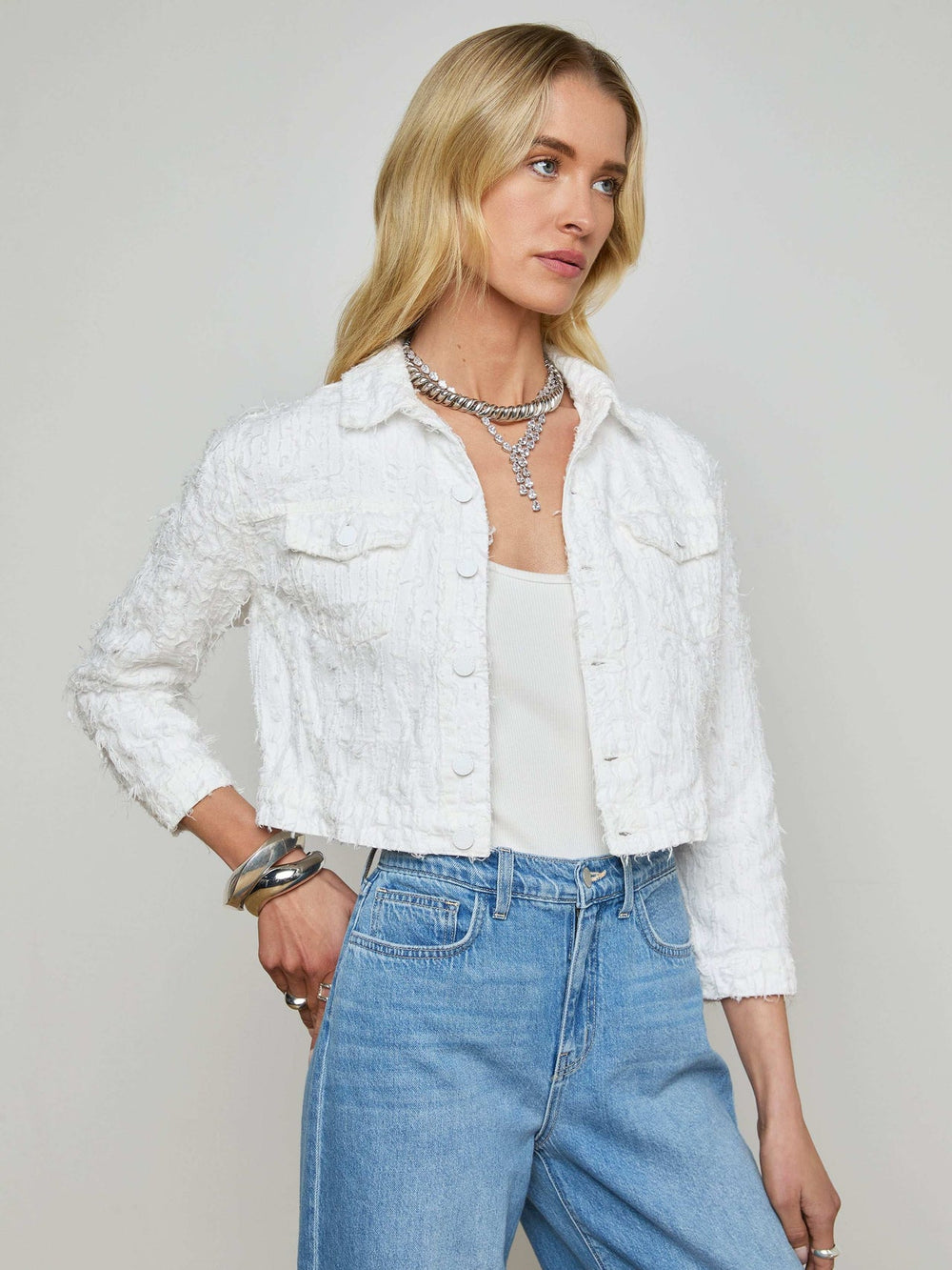 Koda Cropped Jean Jacket in Textile Blanc