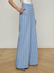 Pilar Pinstriped Wide-Leg Pant in Sky Blue/White Pinstripe