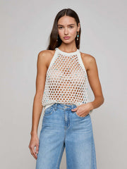 Parmida Embellished Tank in Ivory/Turquoise Beads