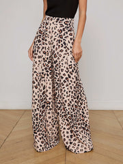 Nova Pleated Wide-Leg Pant in Tan Multi Ikat Leopard