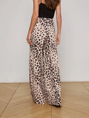 Nova Pleated Wide-Leg Pant in Tan Multi Ikat Leopard
