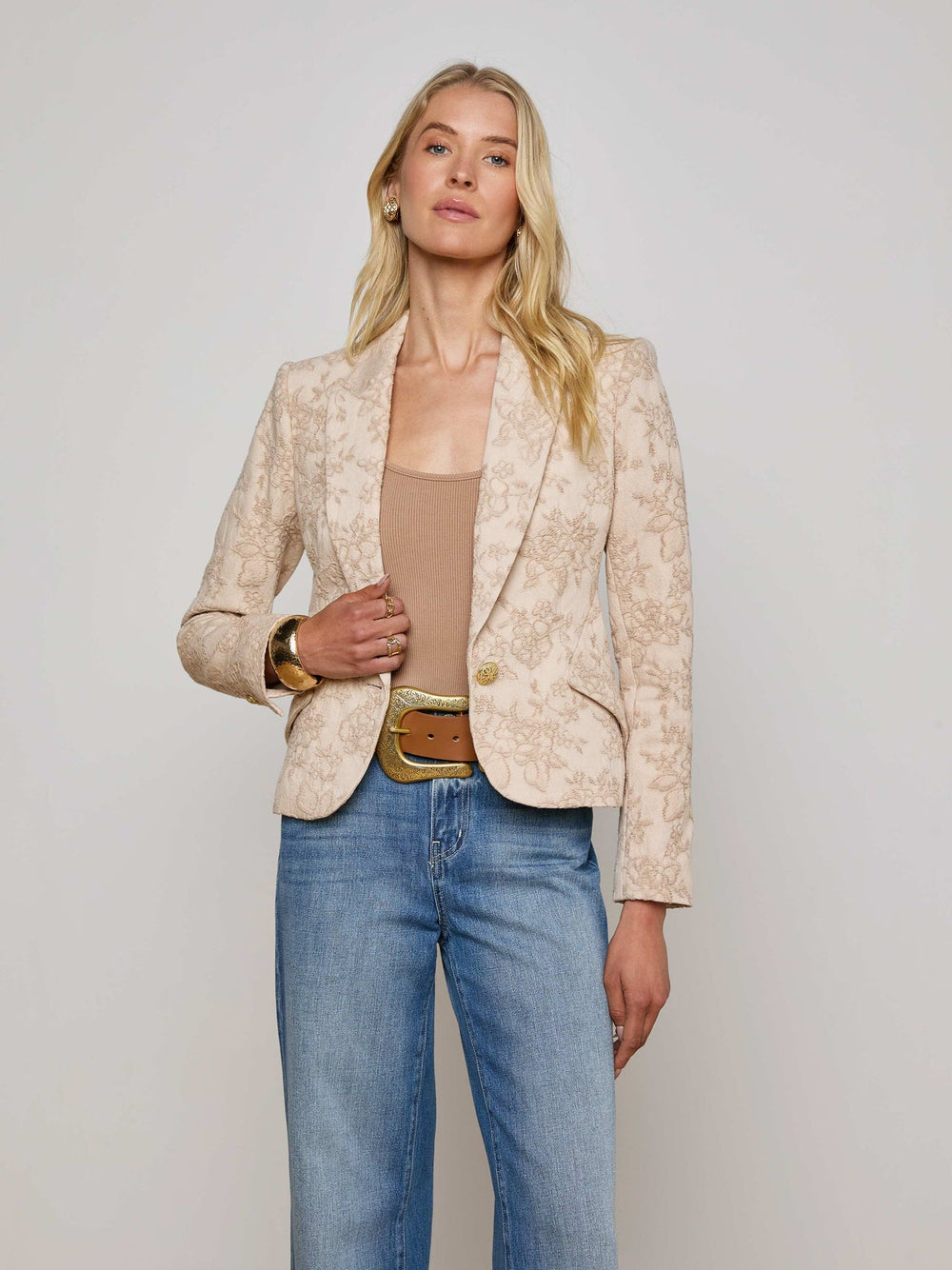 Jennah Jacquard Blazer in Neutral Crinkle Twill