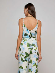 Lexi Satin Camisole in Ivory/Light Blue Large Hydrangea
