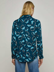 Nina Silk Blouse in Midnight Multi Turquoise Stone