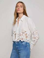 Seychelle Cropped Eyelet Blouse in White