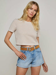 Donna Cropped Tee in White/Rye Stripe