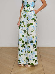 Pilar Pant in Ivory/Light Blue Large Hydrangea