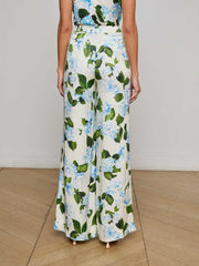 Pilar Pant in Ivory/Light Blue Large Hydrangea