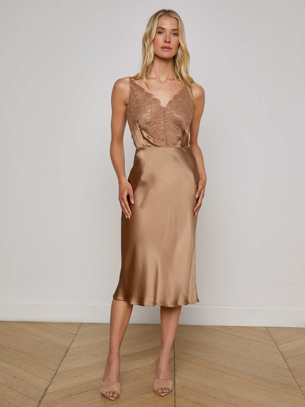 Perin Silk Midi Skirt in Dark Cappuccino