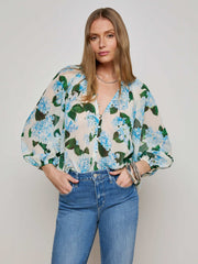 Teagan Blouse in Ivory/Light Blue Hydrangea