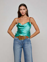 Lux Silk Buckle-Strap Camisole in Sage Lagoon